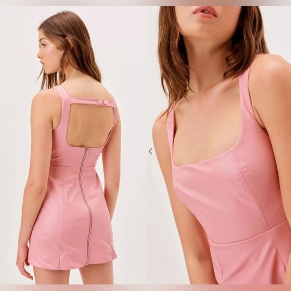 For Love & Lemons Talia Faux Leather A Line Mini Dress Pink Womens Size S